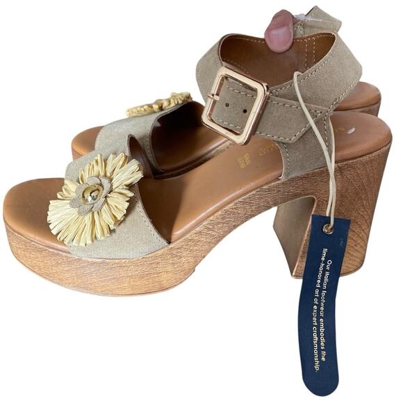 Sophia Milano Made Italy Tan Suede Block Heel Sandals size 8 NWTs - Picture 8 of 12